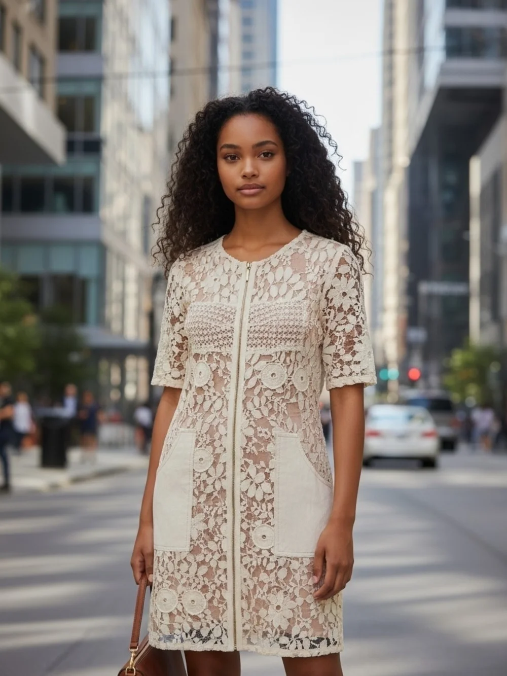 Byron Lars Cream Lace Zip-Front Mini Dress